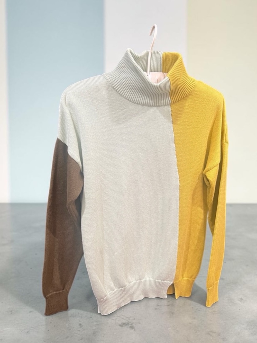 NWT | SKFK Colorblock Cowl Neck Sweater - Mint, Mustard & Brown | Size 2